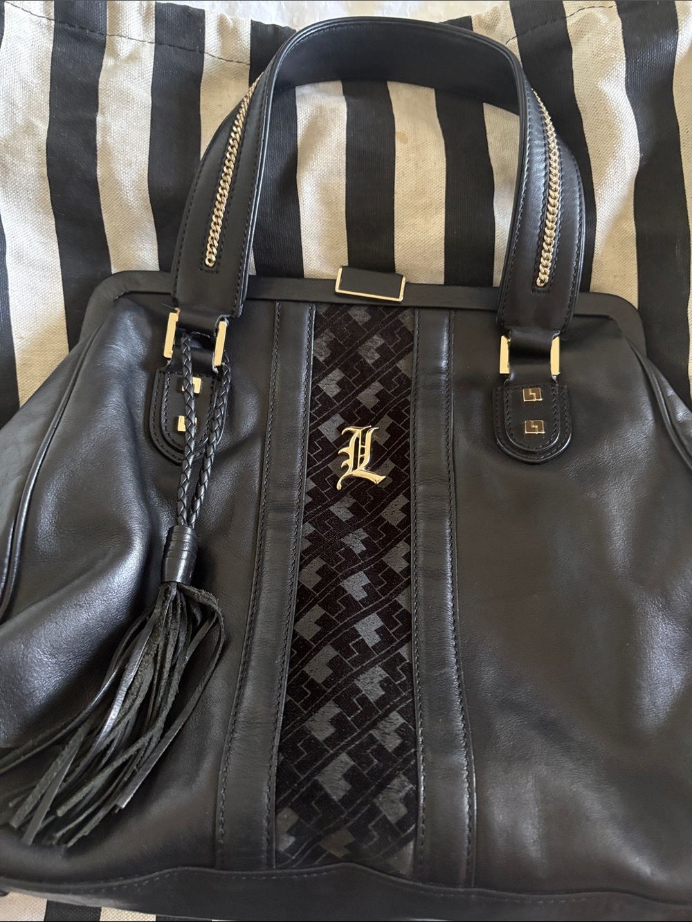 LAMB Black Leather Tote Bag with Tassel Accent - Picture 2 of 7